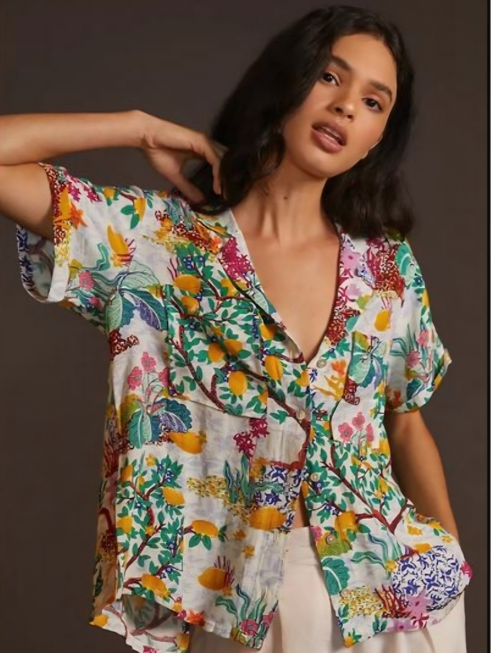 Floral Button-Front Summer Blouse - Multicolor